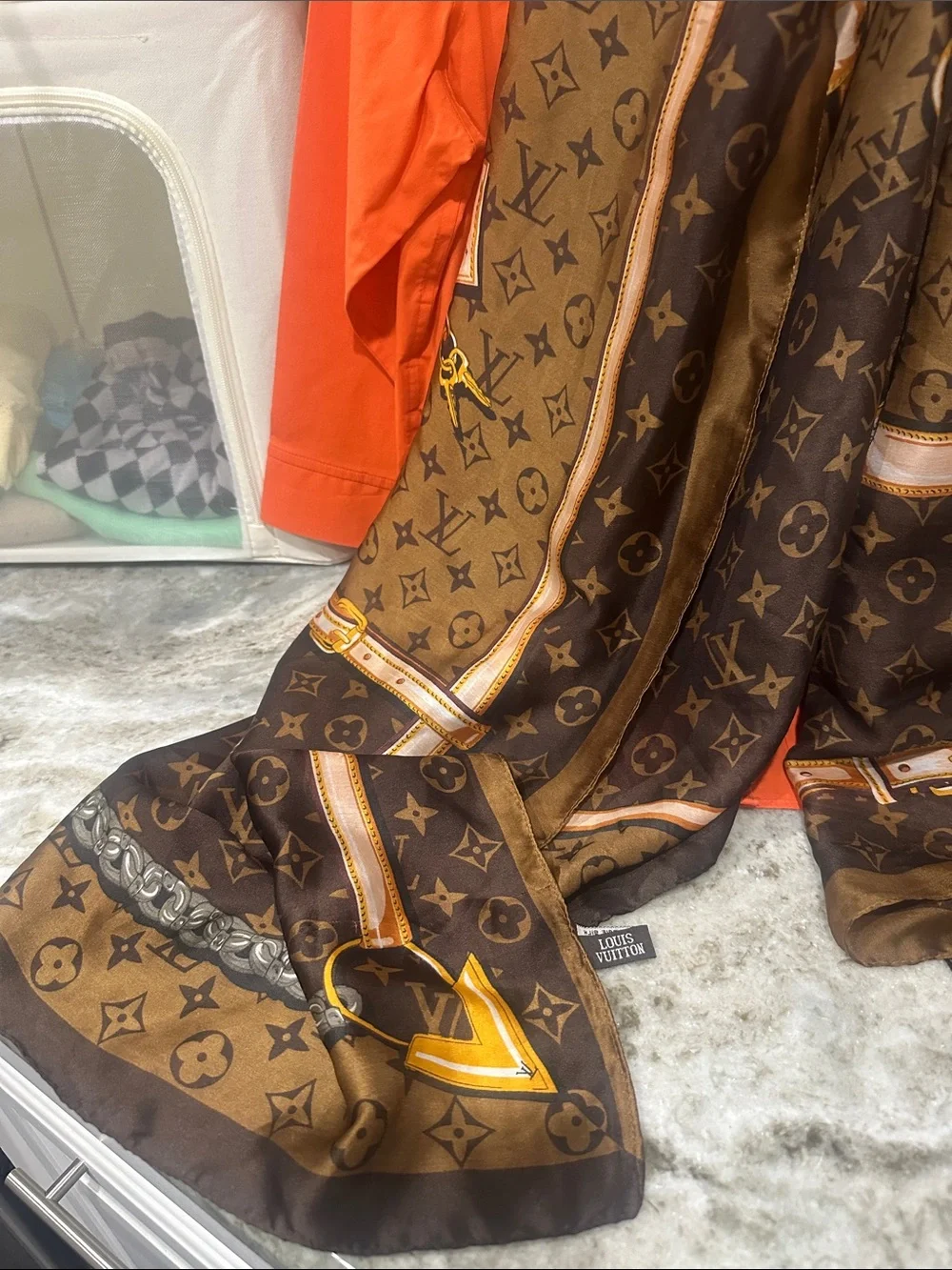 Luxury Brown Monogram Silk Scarf - INSPIRED